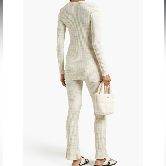 NWT Monrow S Marled Ribbed Cotton-Blend Flared Pants Casual Pull On Cream / Gray - Picture 5 of 14